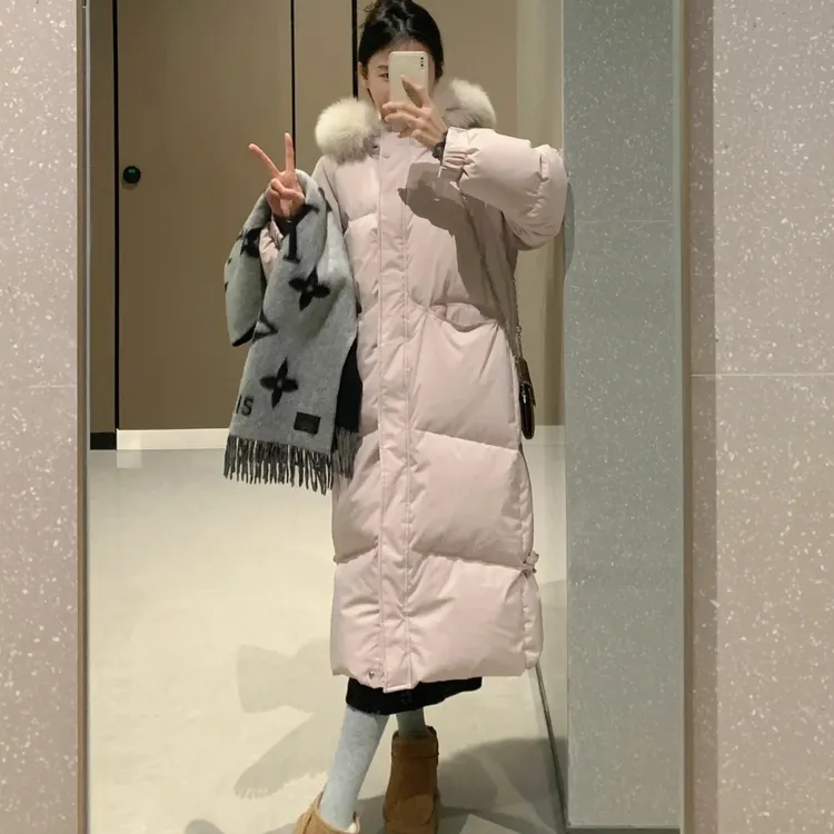 2025冬季新款加厚外套中长款过膝棉服女小众毛领棉衣oversize棉袄
