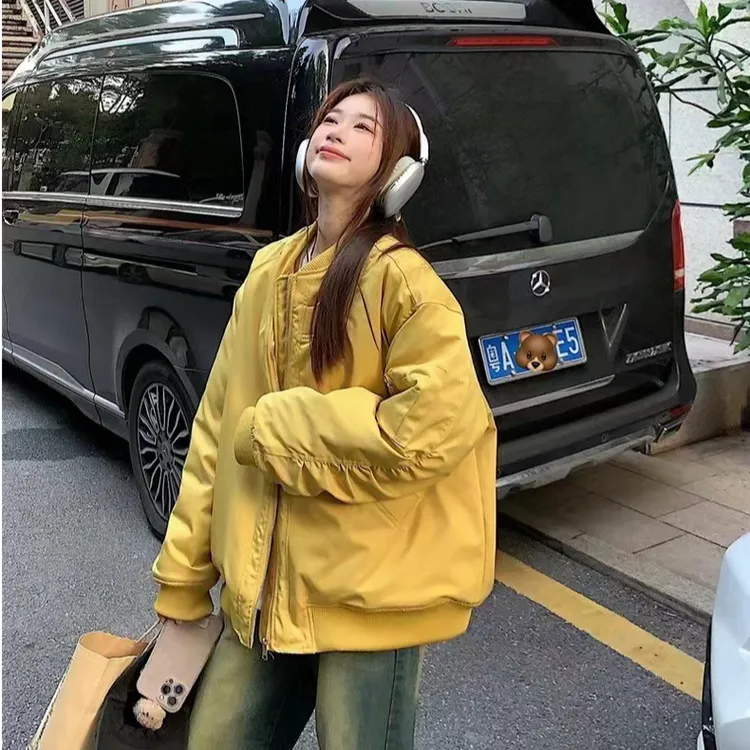 美式棒球服女冲锋衣宽松休闲学生短款夹克秋冬棉服大码夹棉衣外套