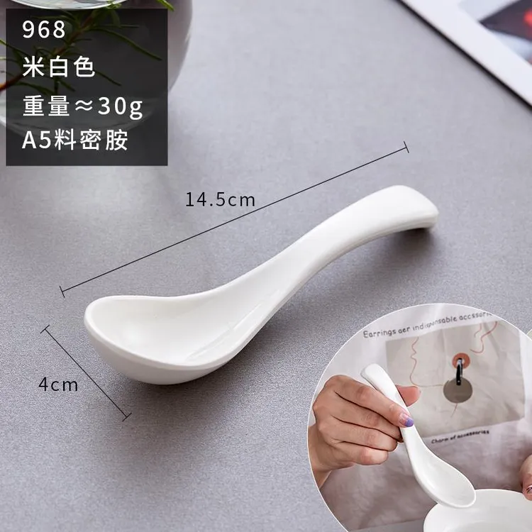 批发饭店塑料勺子家用彩色密胺长柄勾勺仿瓷拉面麻辣烫商用小勺