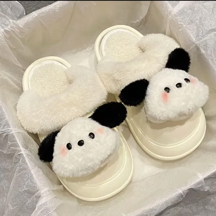 新款帕恰狗棉拖卡通厚底保暖可爱情侣毛毛鞋冬季驾车用品