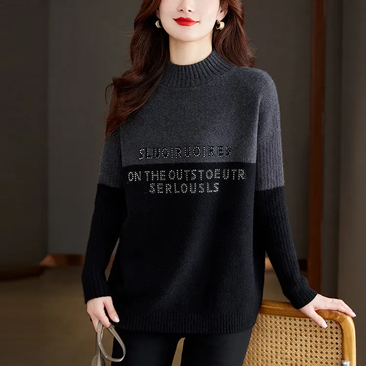半高领打底衫女秋冬大码宽松中长款慵懒风毛衣洋气高级感针织上衣