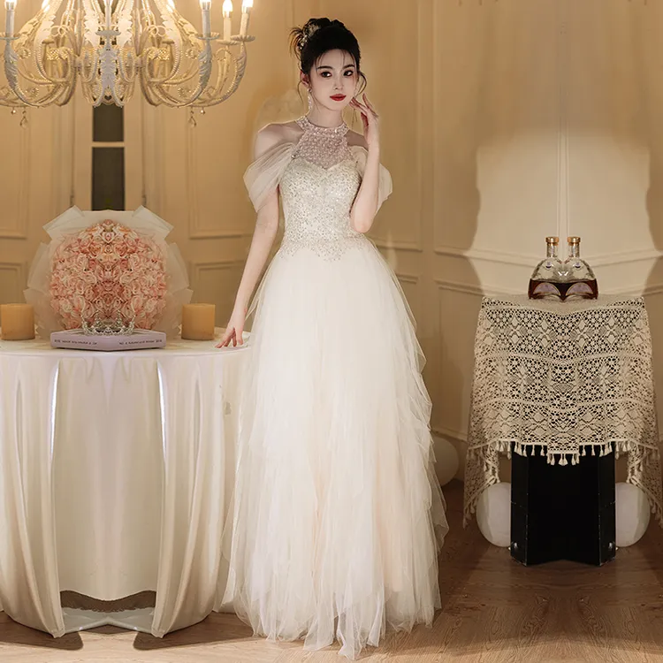 香槟晚礼服轻奢小众订婚礼服生日宴会成人礼公主裙艺考结婚敬酒服