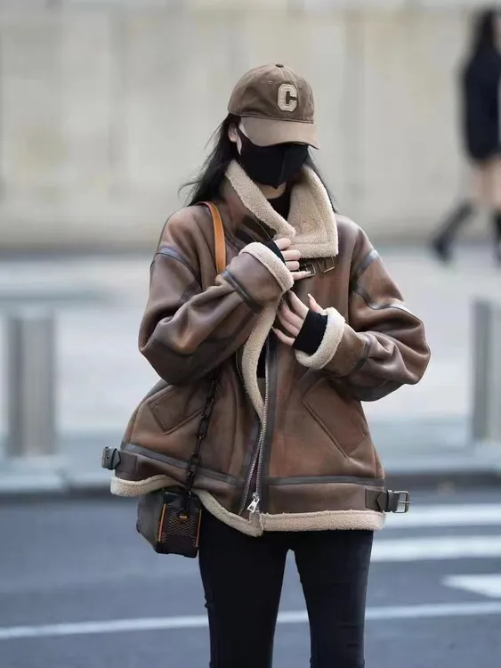 复古仿羊羔毛皮衣夹克2024新款加厚东北外套仿麂皮绒机车服女外套