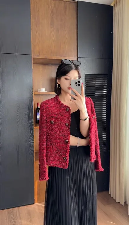 【小婷】【鸿运当头】MSSY美舒尚衣、上衣小香风气质轻奢红色春款83029