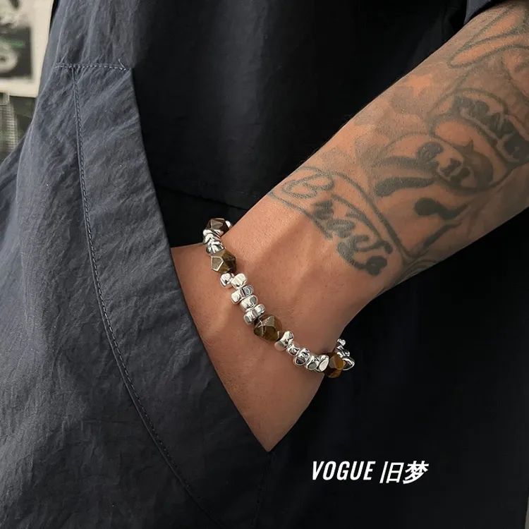 钛钢仿水晶手链 新中式雅丹设计复古异形咖色拼接简约串珠ins小众