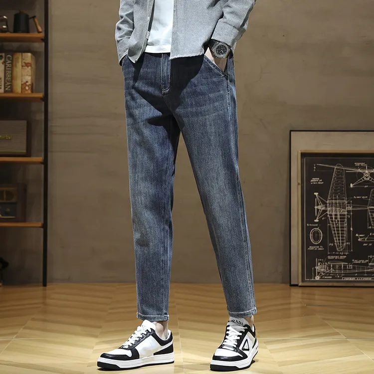 春秋新款高端美式重磅复古男士牛仔裤春季潮牌修身直筒休闲小脚裤