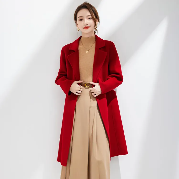 羊绒大衣女士2024秋冬修身外套韩版中长款短款小个子黑色毛呢外套