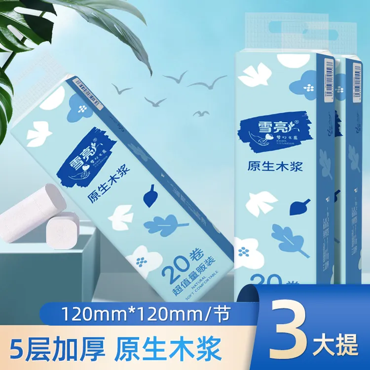 雪亮60卷便携装印花卷纸家庭装五层加厚卫生纸可湿水家庭装厕纸