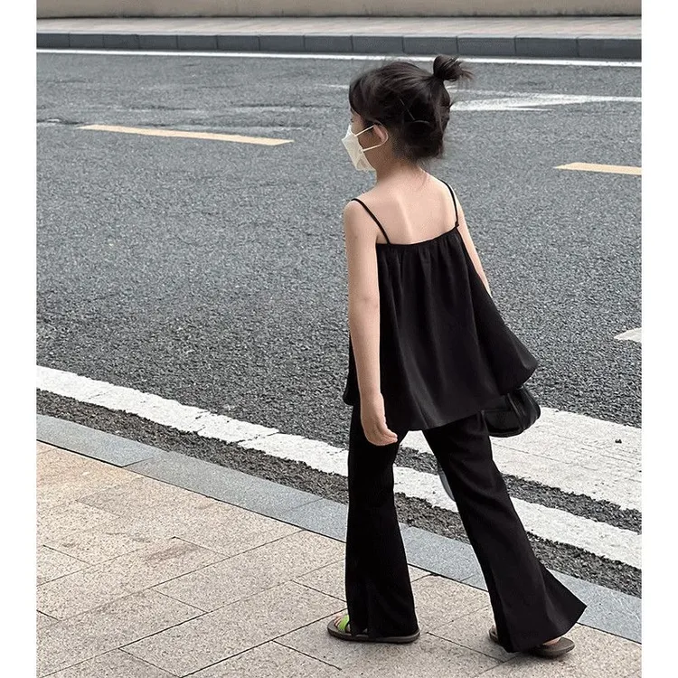 女童夏季套装2025新款中大童洋气吊带背心开叉长裤儿童时尚潮夏装