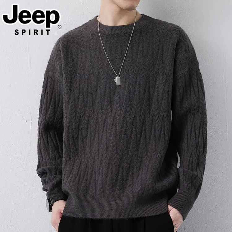 JEEPSPIRIT吉普男士冬季圆领毛衣潮流宽松休闲套头内搭保暖上衣服