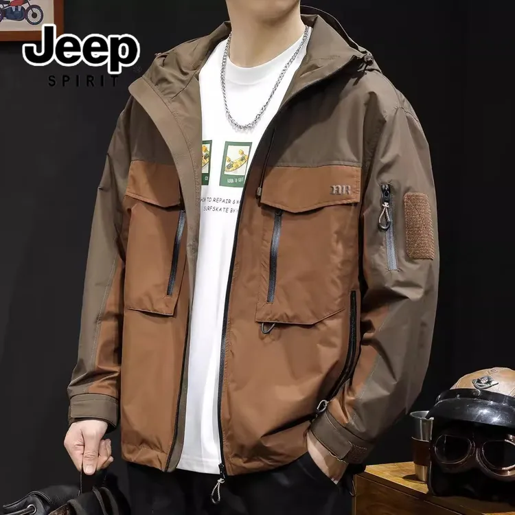 JEEPSPIRIT吉普男士冬季美式拼色冲锋衣户外宽松休闲百搭防水外套