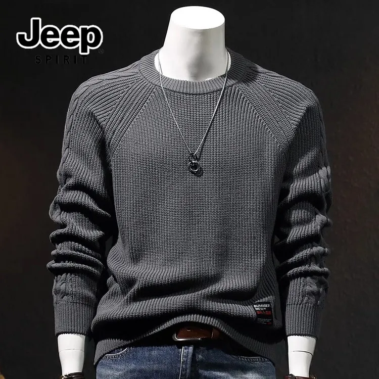 JEEPSPIRIT吉普男士秋季毛衣圆领休闲百搭时尚潮流宽松长袖男上衣