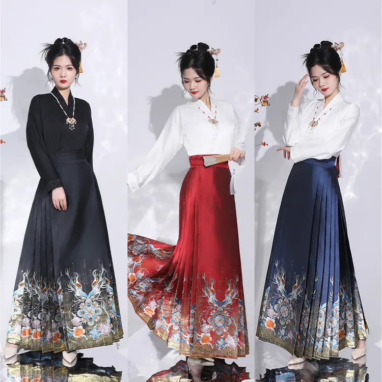 妆花凤尾花春夏传统日常中国风汉元素马面裙百褶曹县马面裙