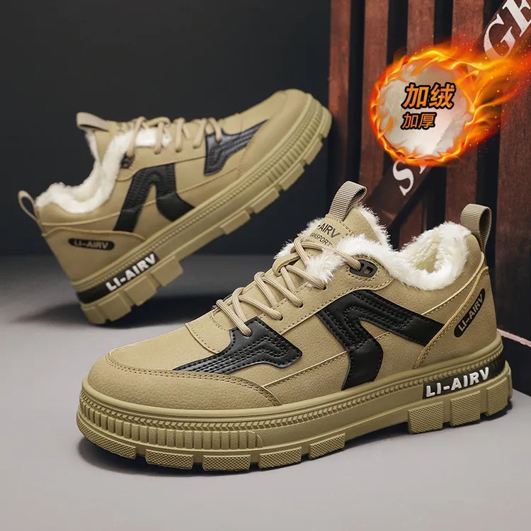 棉靴男士低帮短靴冬季加绒加棉保暖坡跟工装靴子百搭潮流男鞋棉鞋