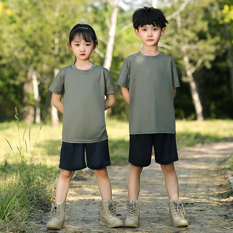 儿童体能服套装圆领短袖薄款夏季迷彩T恤网眼透气中小学生军训服