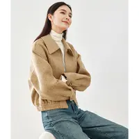 【大叔女装专属】梵希蔓保暖毛呢短外套翻领宽松夹棉厚款上衣M5606