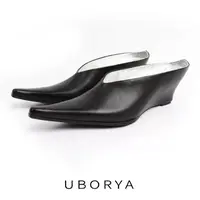 UBORYA设计师原创尖头坡跟包头高跟凉拖女懒人一脚蹬时尚休闲百搭