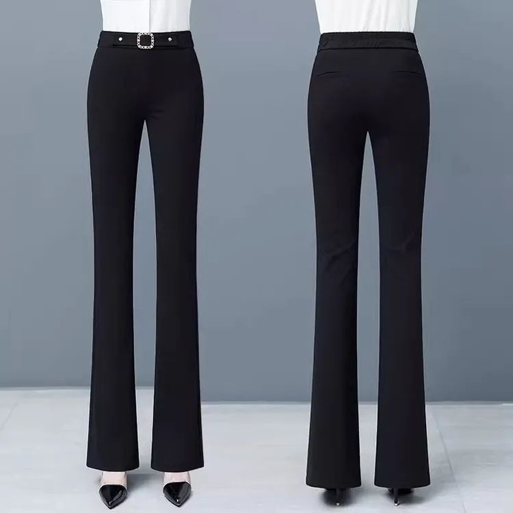 高腰微喇女百搭春季新款松紧腰直筒修身休闲裤外穿加绒微喇叭裤子