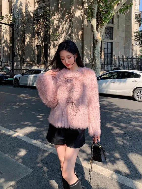 女2023冬季新款狐狸毛编织皮毛一体气质女款名媛毛毛短外套