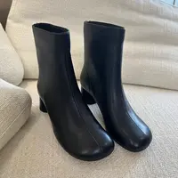 羊皮加绒粗跟圆头短靴-2855 