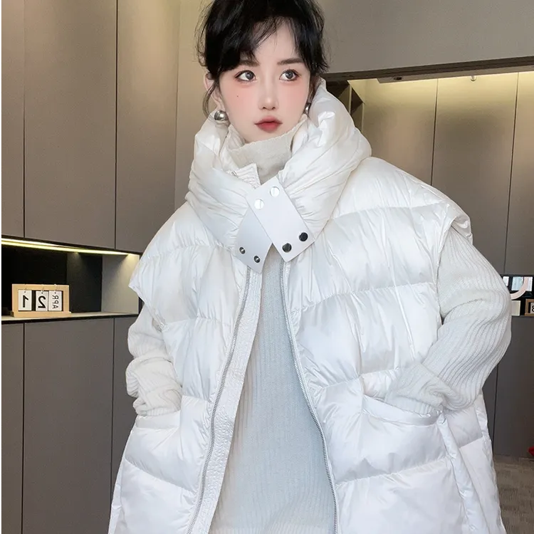 【现货】羽绒马甲女2024冬季新款欧洲站中长款连帽外套宽松无袖上衣