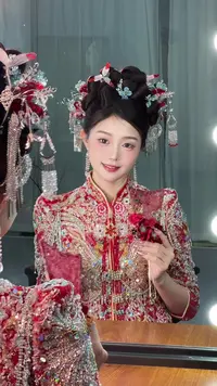 「人鱼姬红蓝」新娘饰品中式秀禾头饰百搭分体发饰X2061（透明盒装）