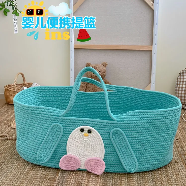新生儿手提篮0-6个月宝宝出院安全手提睡篮外出编织便携式婴儿床