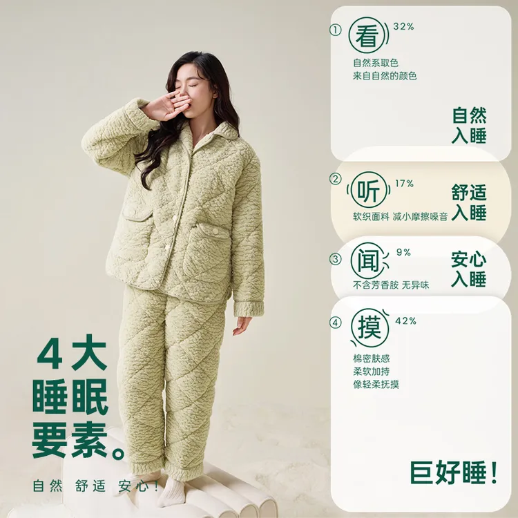 安之伴冬季F【锁温】情侣夹棉加厚睡衣男女士加绒家居服82451321559