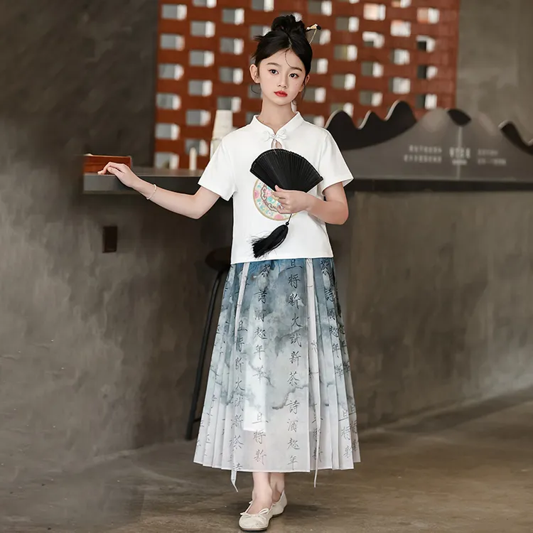 汉服女童夏装2024新款女大童国风新中式马面裙套装儿童夏季裙子