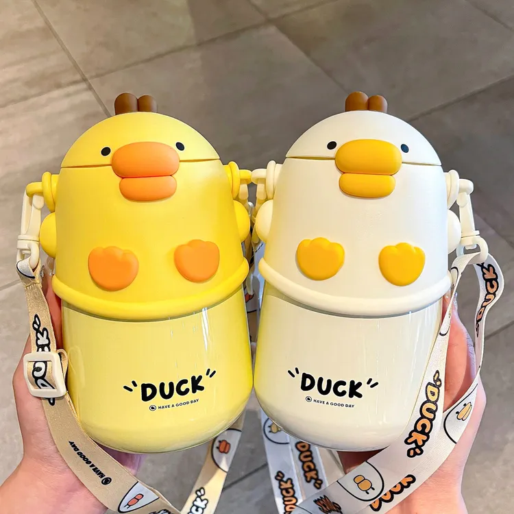 小黄鸭保温杯儿童可爱316不锈钢吸管杯学生上学专用水杯女高颜值