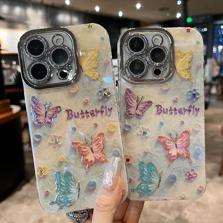 适用苹果系列iPhone15新款手机壳女款ins优雅高级波点蝴蝶全包14