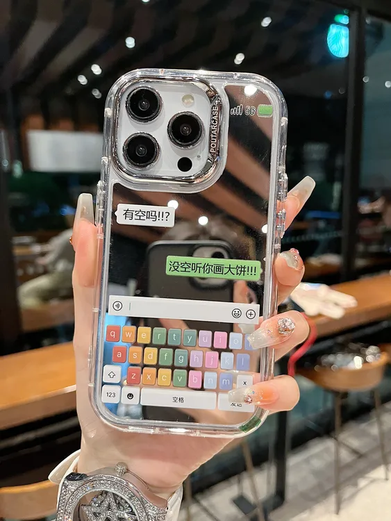 适用苹果系列iPhone14网红新款手机壳聊天框镜面美女创意简约小众
