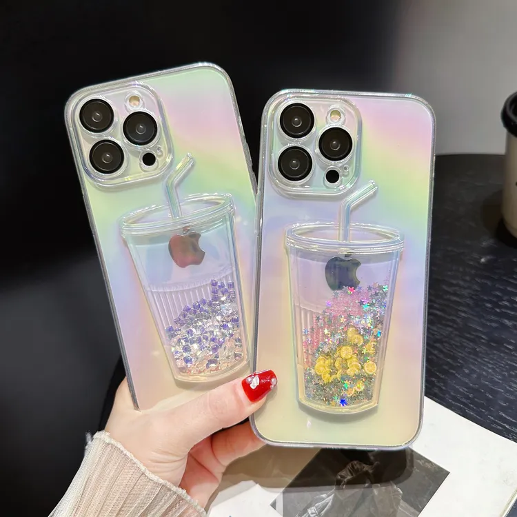 适用苹果系列iPhone14彩镀流沙杯14Promax手机壳苹果13/12/11防摔