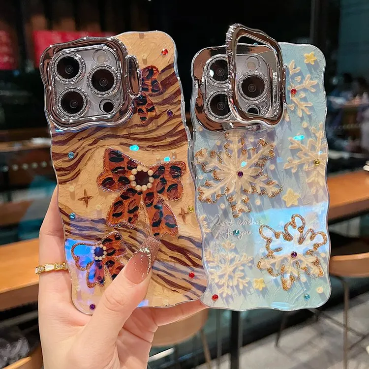 适用苹果系列iPhone16新款手机壳轻奢豹纹蝴蝶全包隐形支架镜头膜