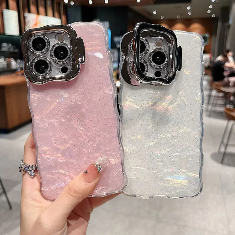 适用【苹果】系列iPhone16新款手机壳女清新闪粉粉色全包镜头支架 