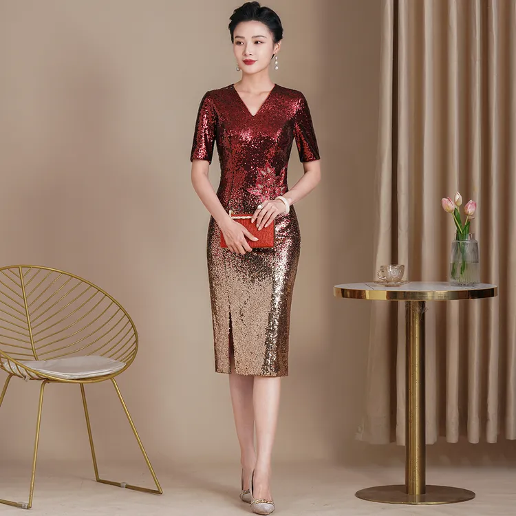 高档洋气气质显年轻婚宴妈妈礼服时尚夏季喜婆婆优雅宴会连衣裙