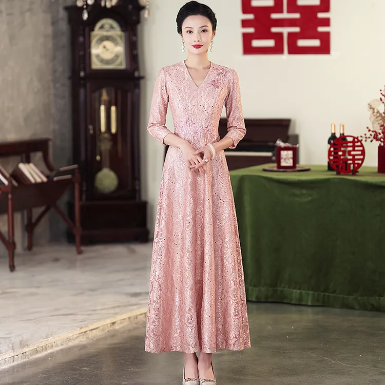 十一国庆婚礼洋气年轻款妈妈婚宴礼服夏季连衣裙高端喜婆婆敬酒装