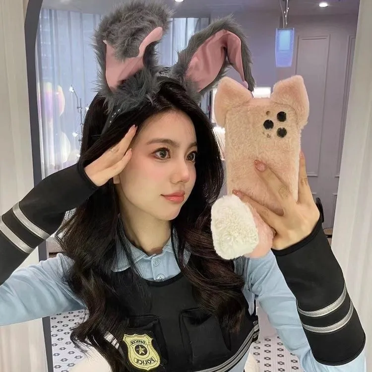 迪士尼朱迪警官兔耳朵发箍高颅顶头箍女2024新款毛绒外出百搭发饰