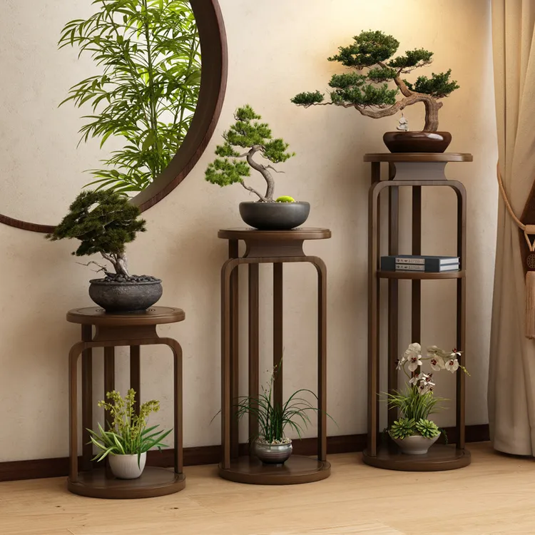 中式花台花架子客厅落地式实木圆形花台花瓶花盆架2025新款花托架