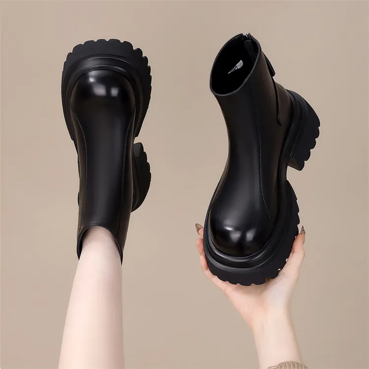 厚底英伦风马丁靴女2025秋冬复古松糕小个子增高瘦瘦靴切尔西短靴