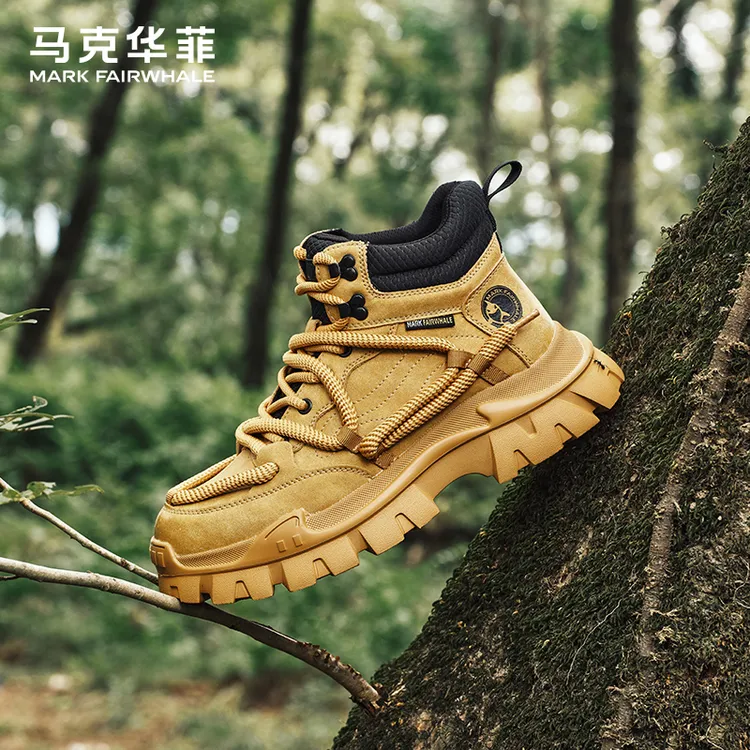 马克华菲靴子男款户外工装靴新款男鞋秋季黑色短靴男士马丁靴