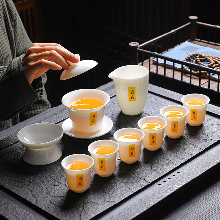 羊脂玉白瓷功夫茶具套装简约大号瓷盖碗茶杯家用客厅泡茶陶瓷礼品