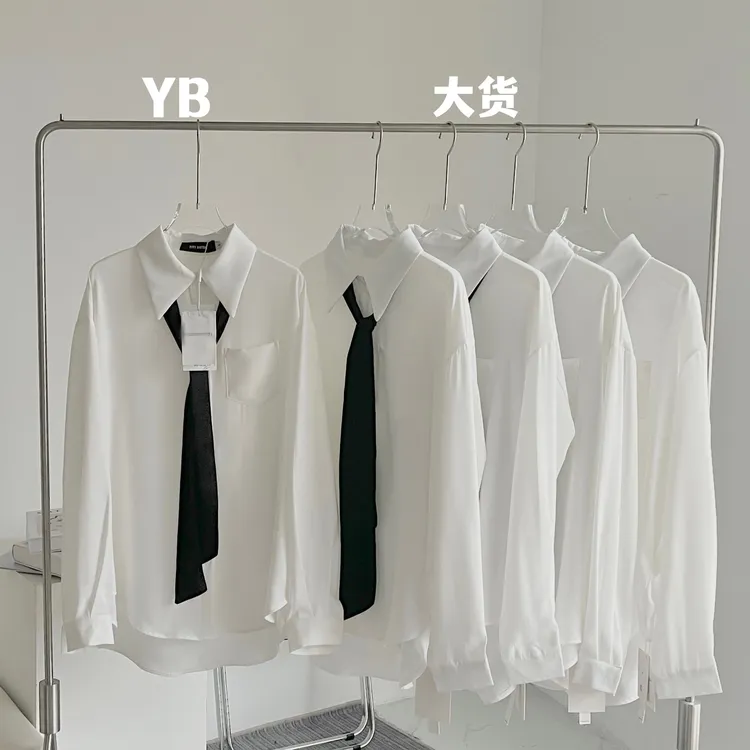 领带白衬衫女士春秋新款学院风宽松高级垂坠感免烫中长款雪纺上衣