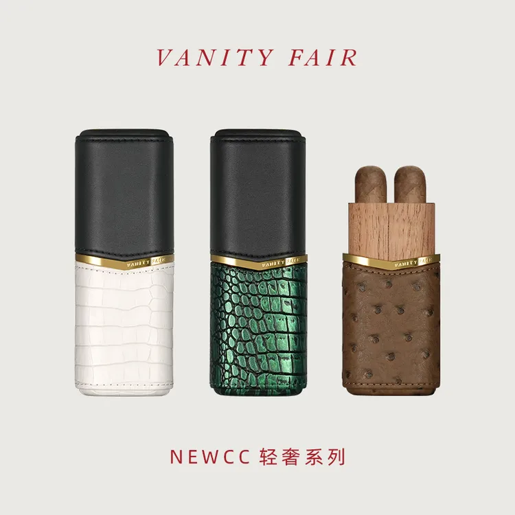 VANITYFAIR便携式雪茄盒 NEWCC 两支装雪松木头层牛皮雪茄皮套