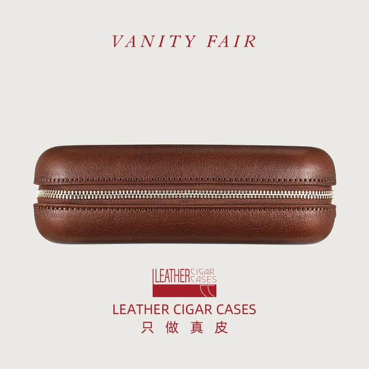 VANITYFAIR便携式雪茄盒 LCC 打火机雪茄剪头层牛皮雪松木工具袋