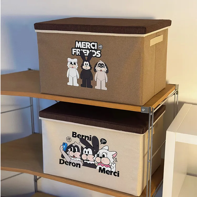 布艺带盖折叠可水洗无异味收纳箱车载卡通玩具收纳盒