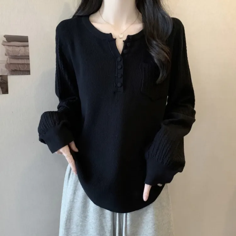 大码软糯半开领长袖针织衫女秋冬胖MM宽松显瘦百搭洋气打底毛上衣