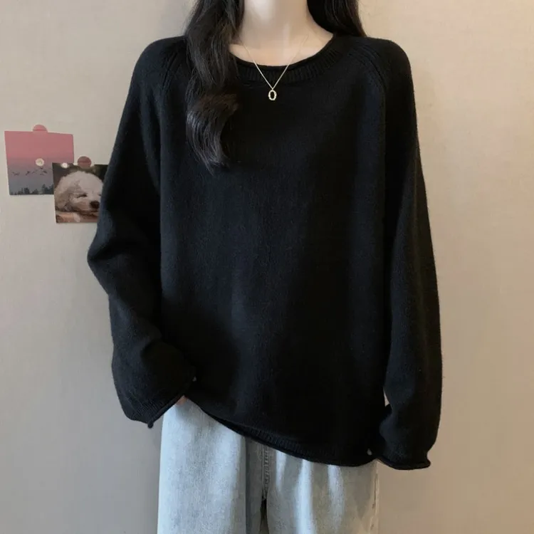 大码遮肚子宽松打底毛衣女秋冬新款胖MM宽松显瘦百搭洋气针织上衣
