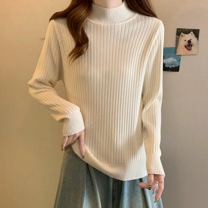 大码遮肚子半高领针织打底衫女秋冬内搭胖妹妹百搭显瘦长袖毛上衣