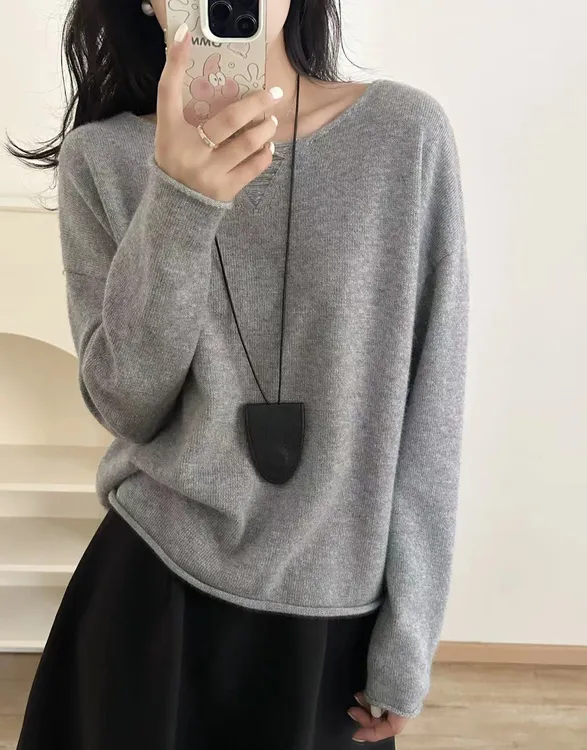【媛媛专属】早秋时尚休闲宽松纯色长袖针织衫秋冬女士